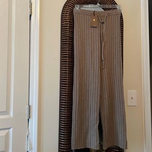 Gentle Herd Pure Cashmere Ribbed Straight-Leg Trouser - Taupe S